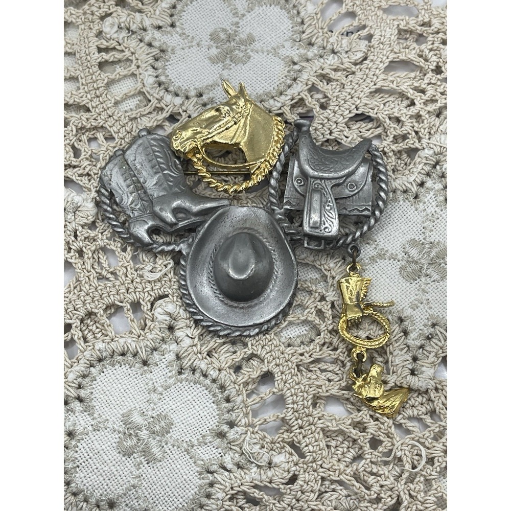ULTRA CRAFT BROOCH PIN "HORSE SADDLE BOOTS" ‎ - 3 1/2" LONG